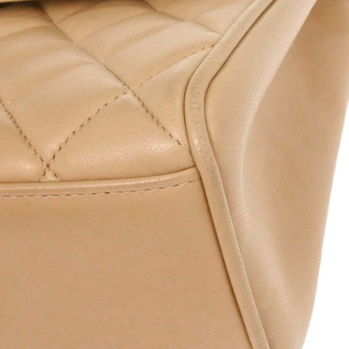 Chanel Vintage Top Handle Flap Bag Quilted Lambskin Beige Leather Handbag (Pre-Owned)