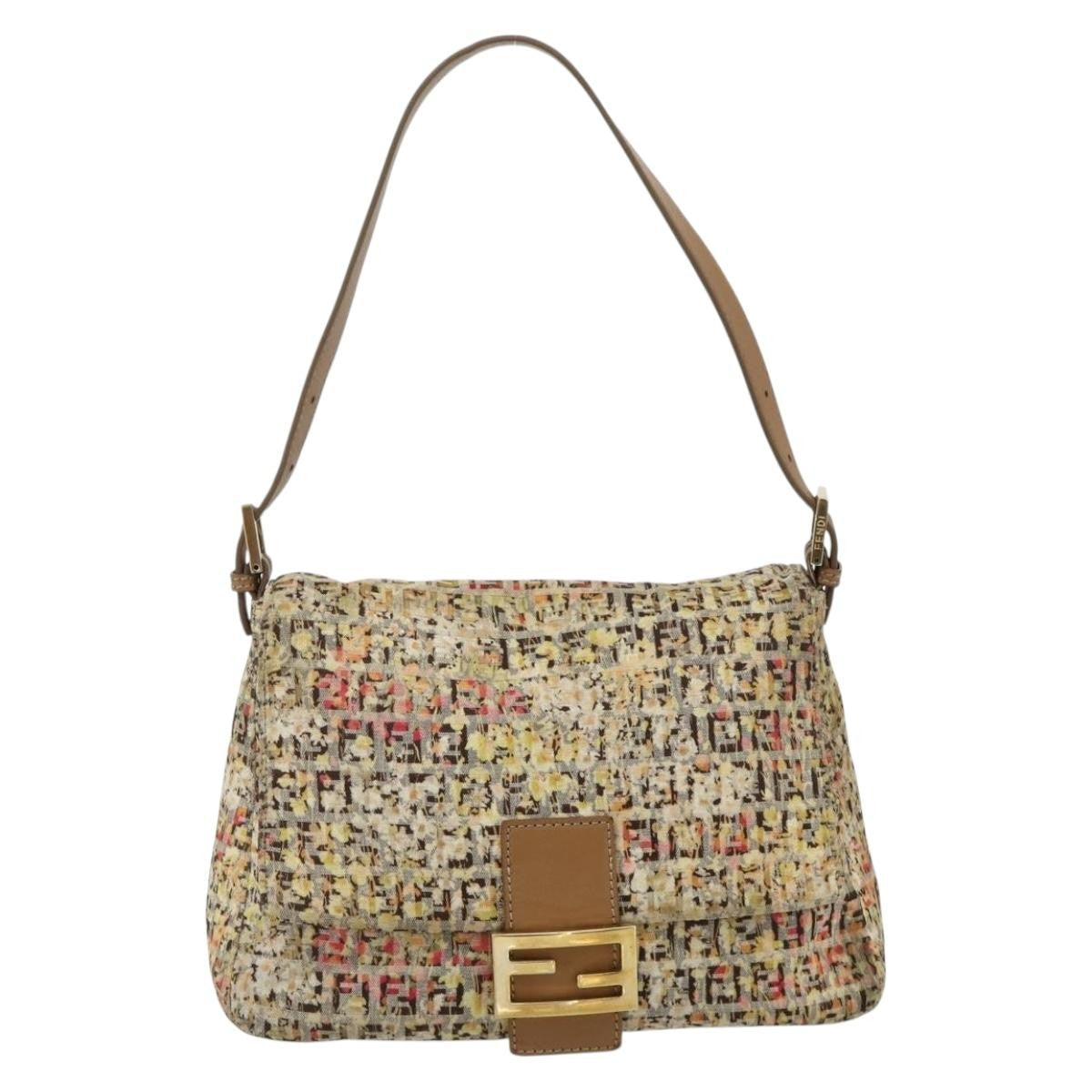 Fendi Mamma Baguette Zucca Canvas Beige Canvas Shoulder Bag Bag (Pre-Owned)