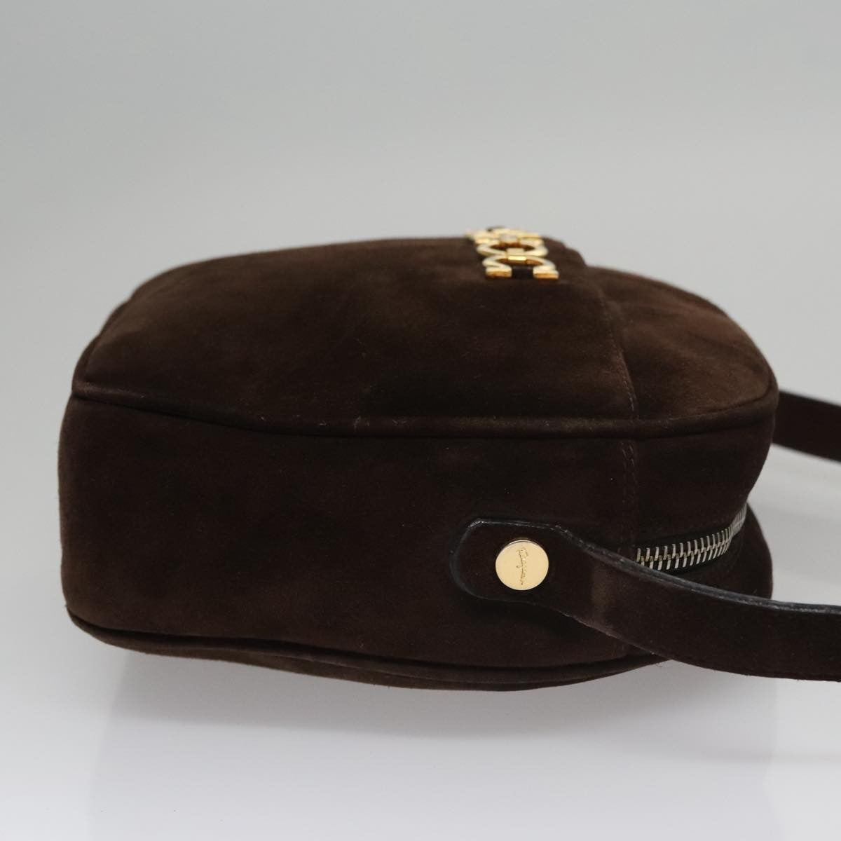 Salvatore Ferragamo Gancini Shoulder Bag Suede Brown Suede Shoulder Bag Bag (Pre-Owned)