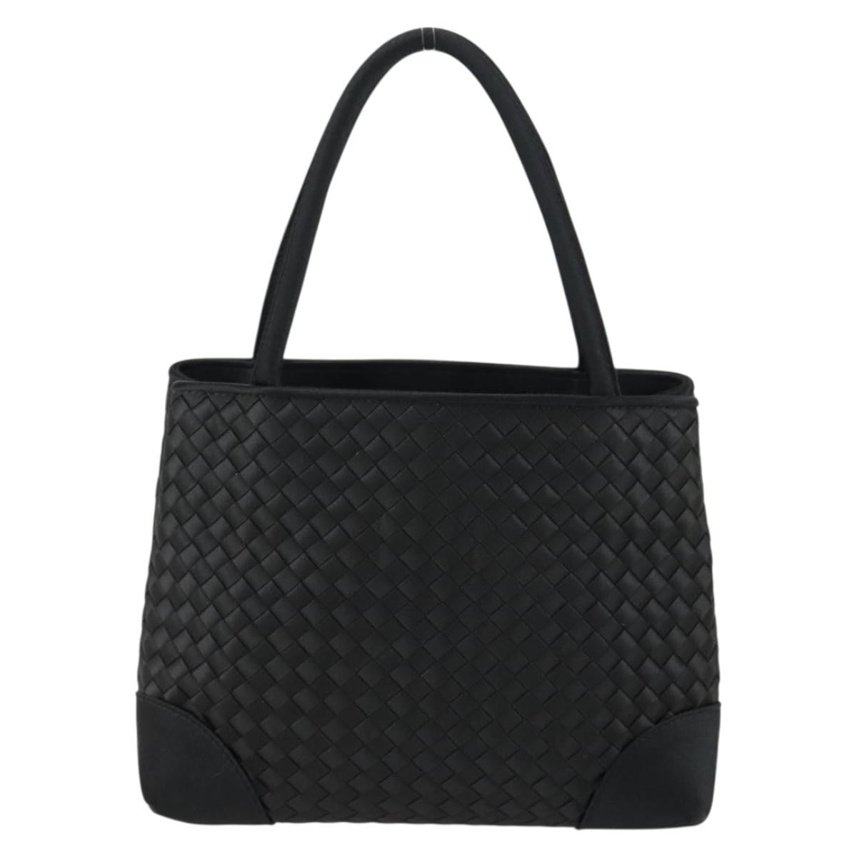 Bottega Veneta Intrecciato Handbag Satin Black Satin Handbag (Pre-Owned)