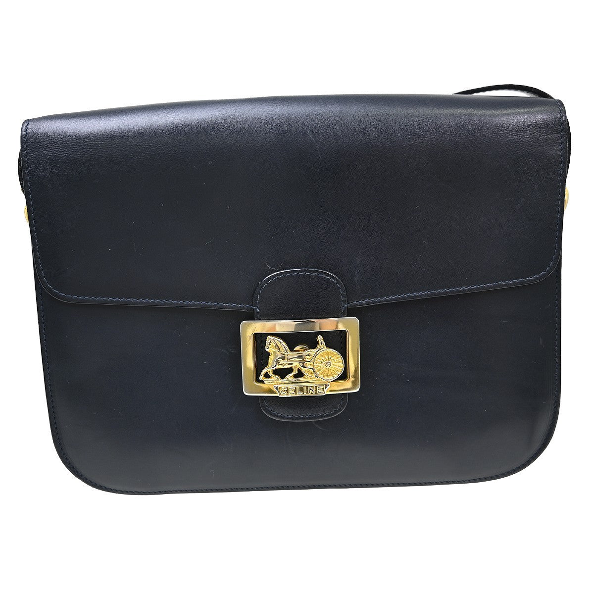 Celine Triomphe Shoulder Bag Leather Navy Leather Shoulder Bag Bag (Pre-Owned)