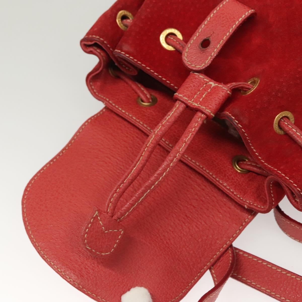 Gucci Vintage Bamboo Backpack Suede Red Suede Backpack Bag (Pre-Owned)