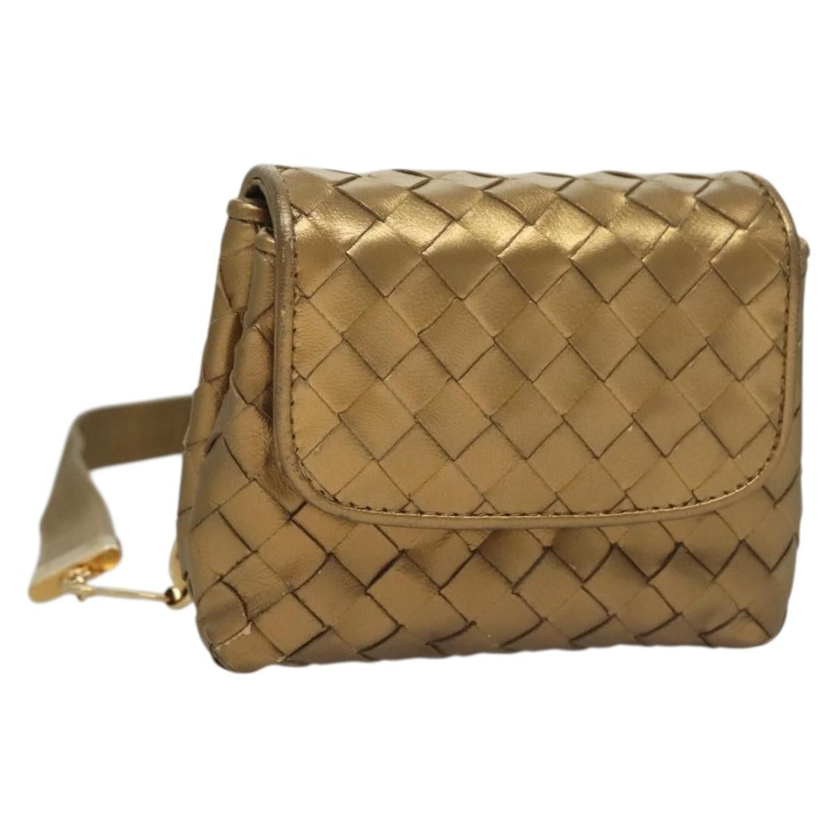 Bottega Veneta Chain Flap Shoulder Bag Leather Gold Leather Shoulder Bag Bag (Pre-Owned)
