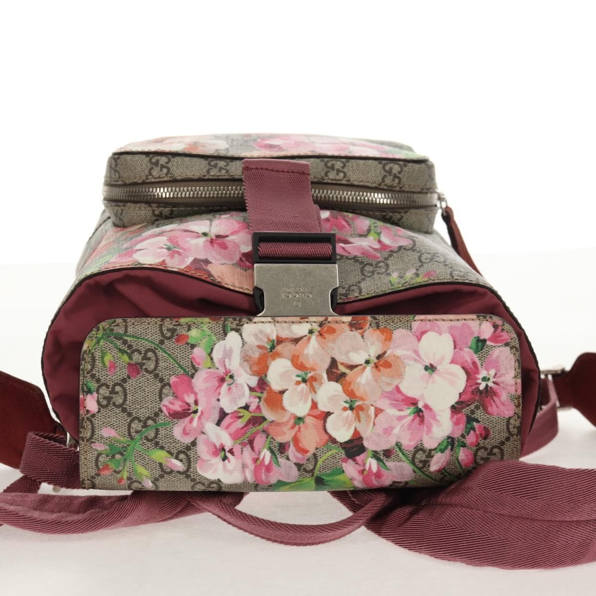 Gucci Buckle Backpack Blooms Print Gg Coated Canvas Beige Canvas Backpack Bag (Pre-Owned)
