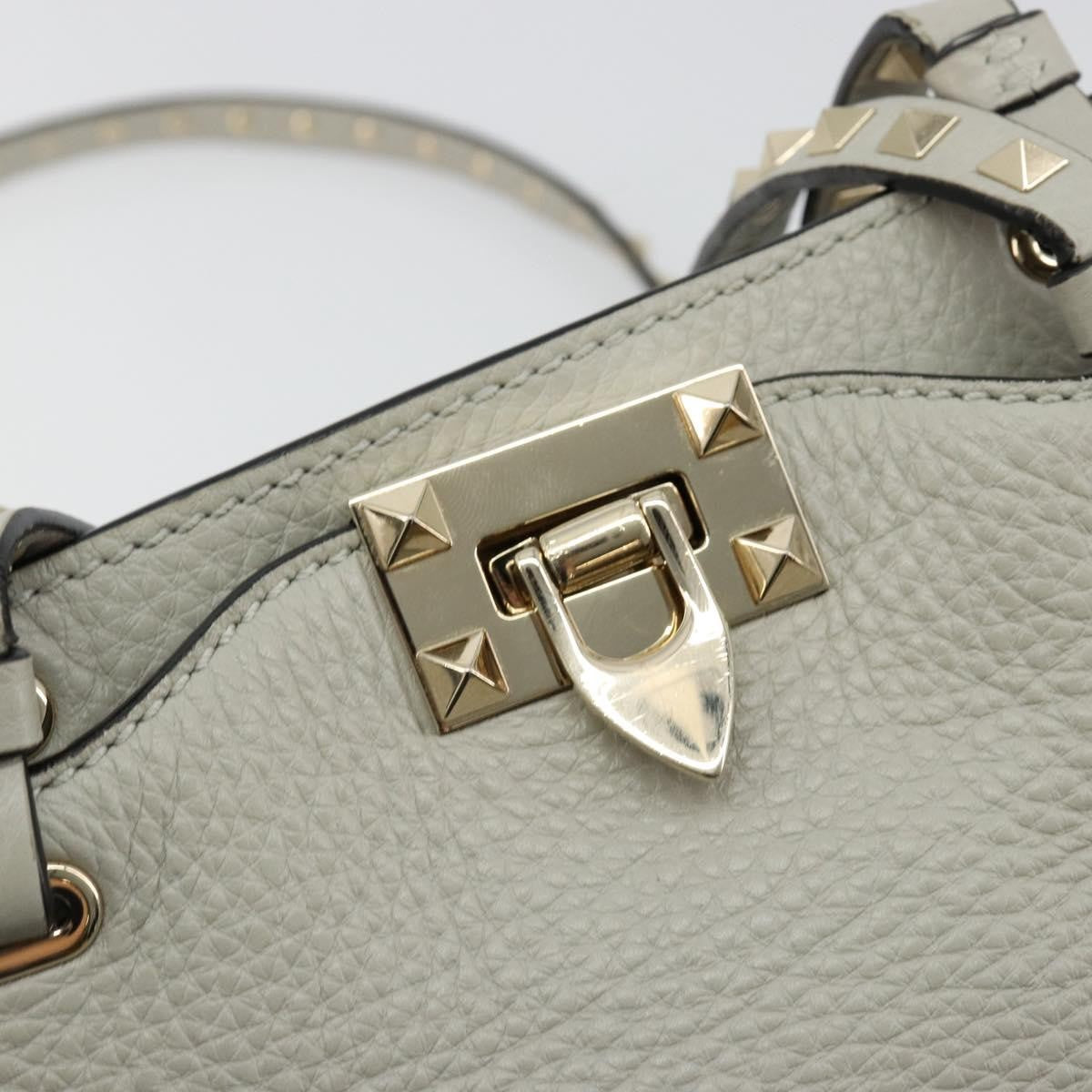 Valentino Garavani Rockstud Tote Textured Leather Gray Leather Tote Bag Bag (Pre-Owned)