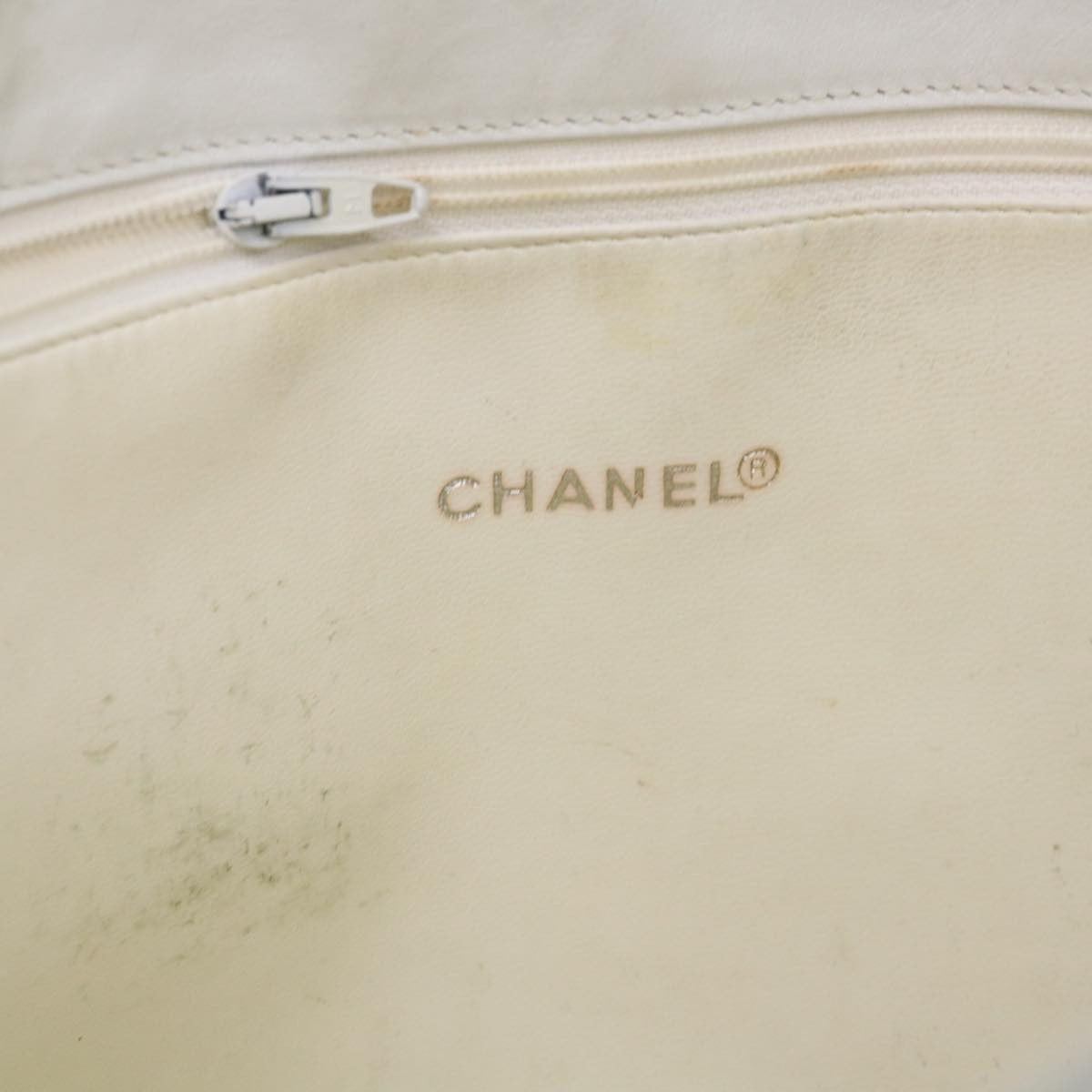 Chanel Vintage Shopping Tote Lambskin White Leather Shoulder Bag Bag (Pre-Owned)