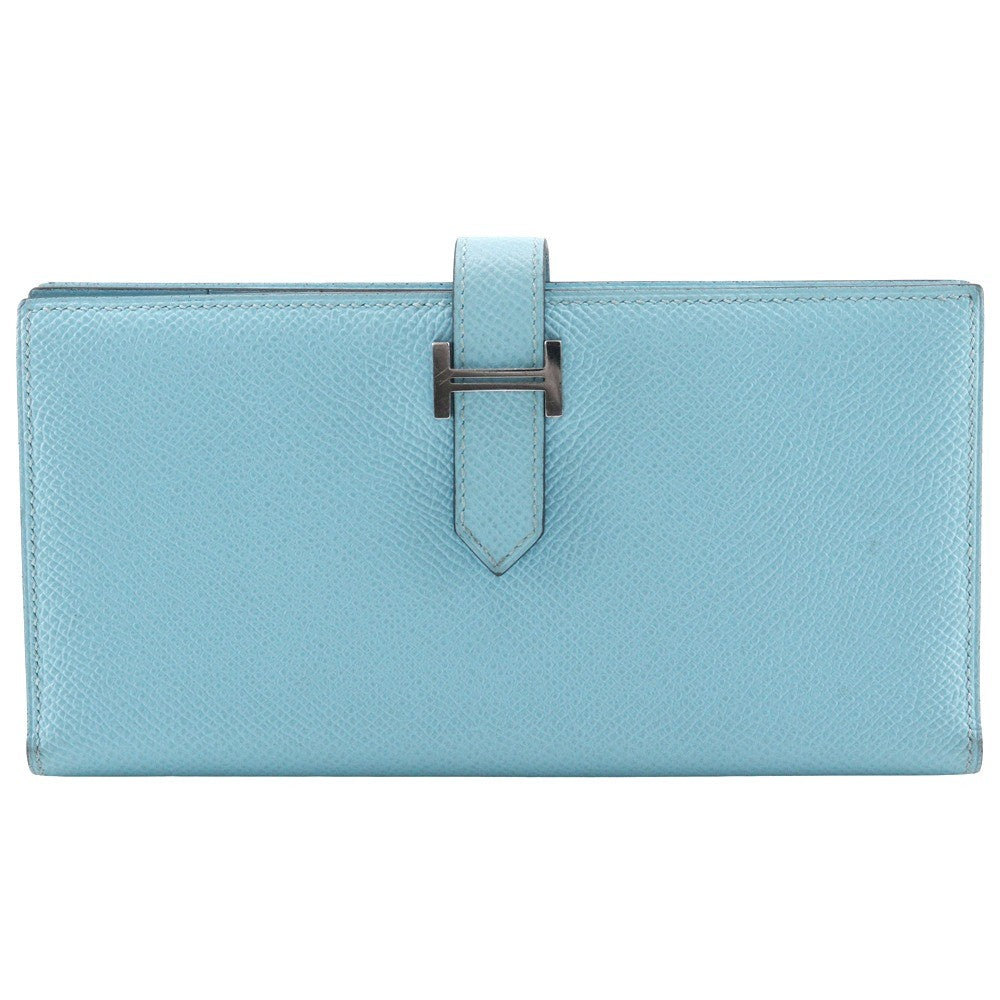 Hermes Bearn Wallet Epsom Blue Leather Wallets Accessory (Pre-Owned)