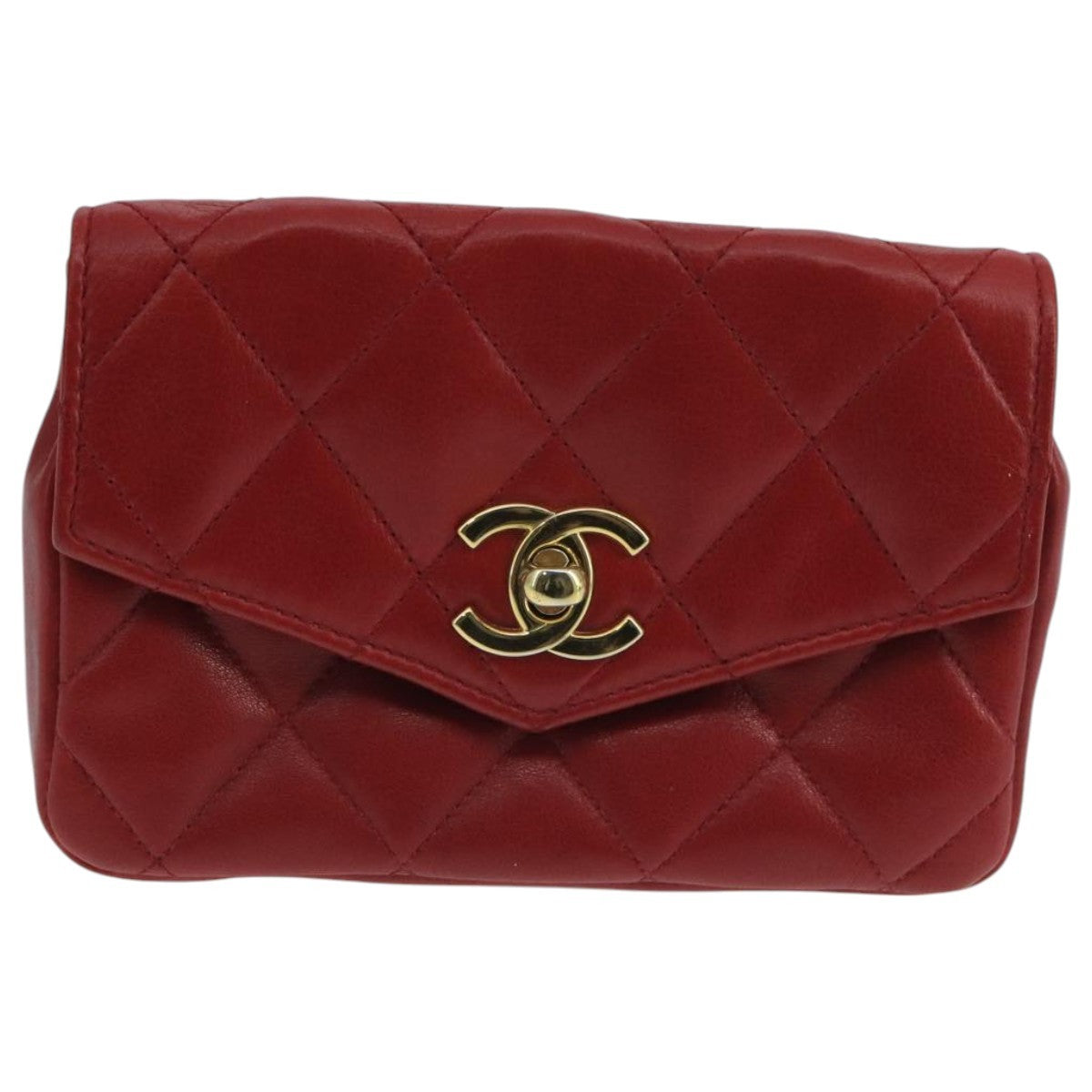 Chanel Vintage Cc Flap Waist Bag Quilted Leather Red Leather Clutche & Pouche Bag (Pre-Owned)