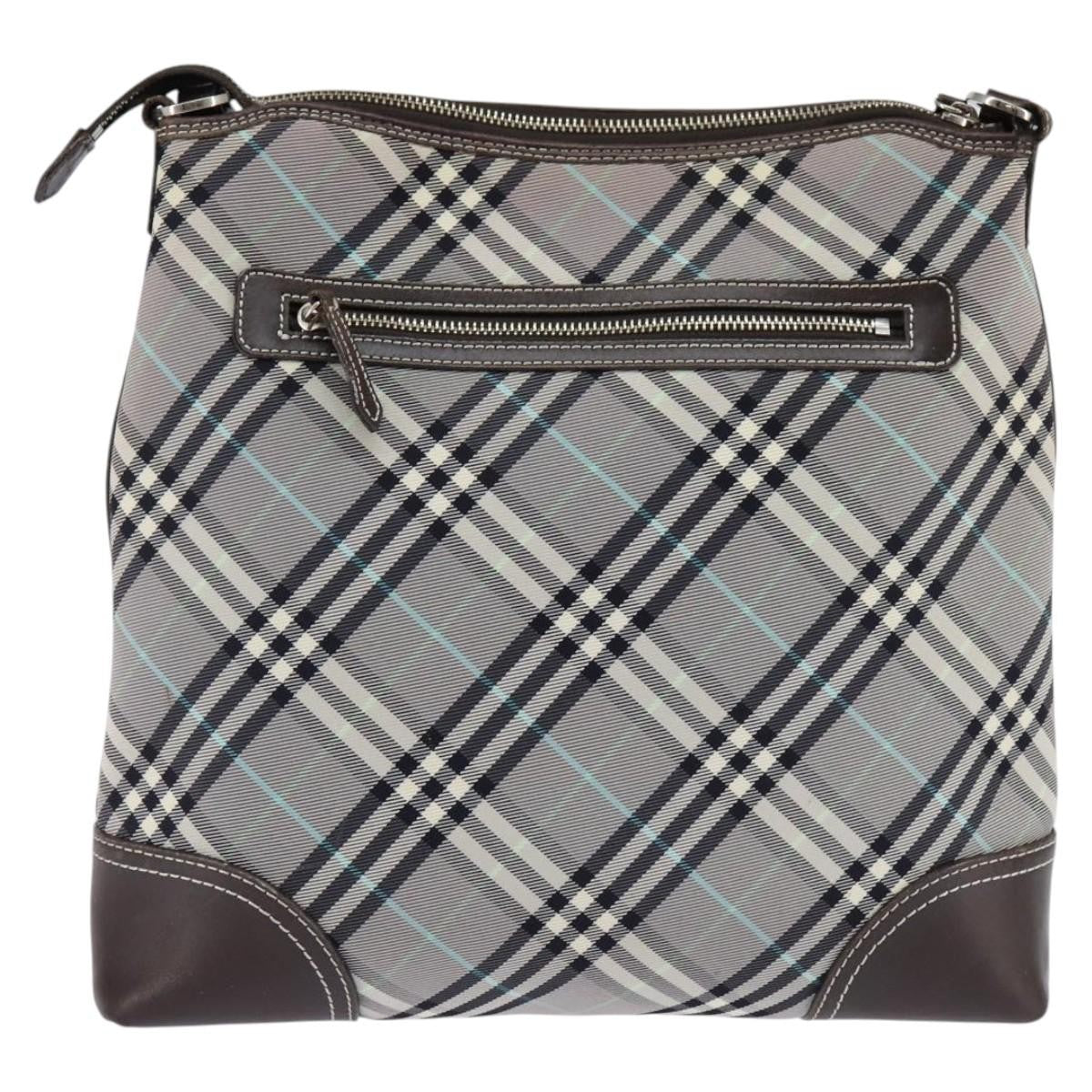 Burberry Nova Check Blue Label Canvas Gray Nylon Shoulder Bag Bag (Pre-Owned)