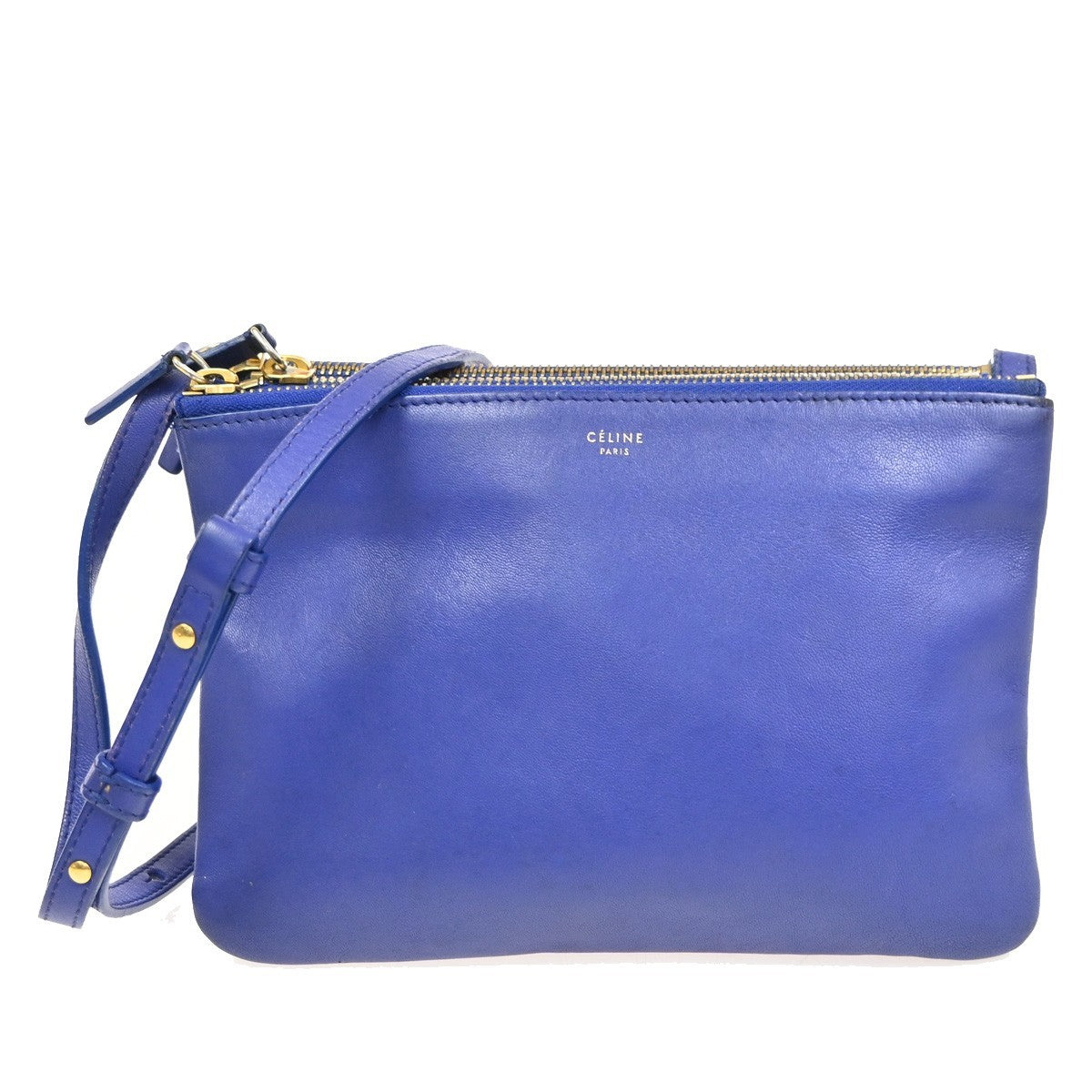 Celine Trio Crossbody Bag Leather Blue Leather Shoulder Bag Bag (Pre-Owned)
