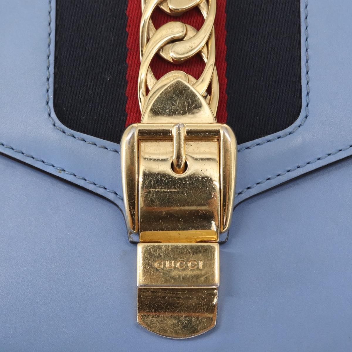Gucci Sylvie Chain Shoulder Bag Leather Blue Leather Shoulder Bag Bag (Pre-Owned)