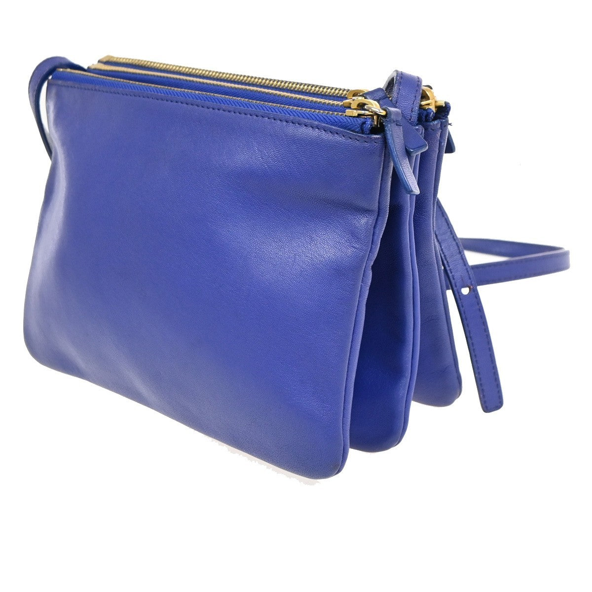 Celine Trio Crossbody Bag Leather Blue Leather Shoulder Bag Bag (Pre-Owned)