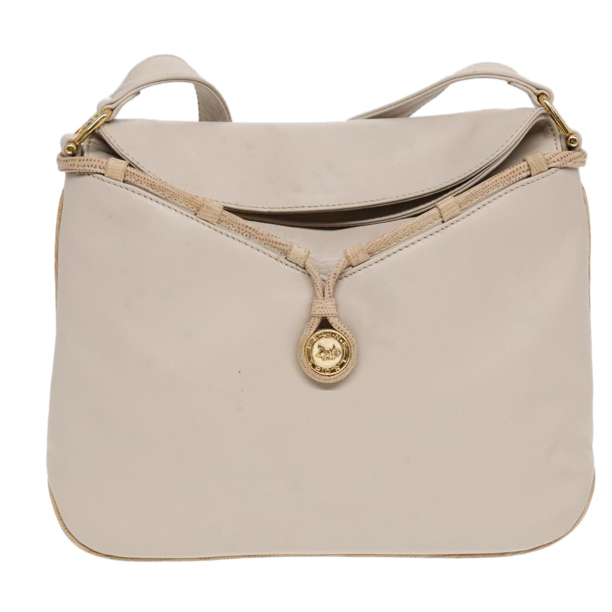 Celine Vintage Shoulder Bag Leather Beige Leather Shoulder Bag Bag (Pre-Owned)