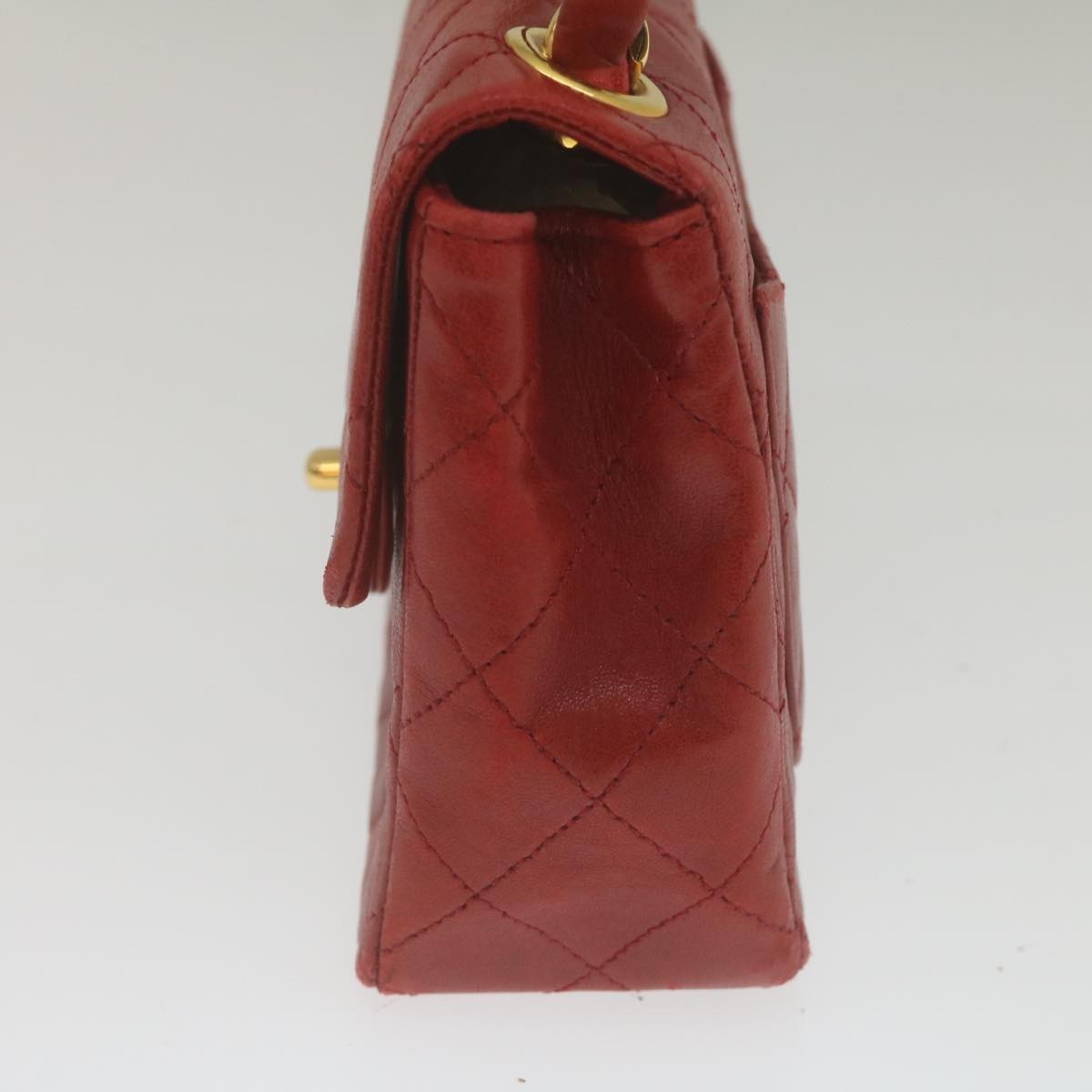 Chanel Vintage Square Chain Handle Flap Bag Quilted Lambskin Red Leather Handbag (Pre-Owned)