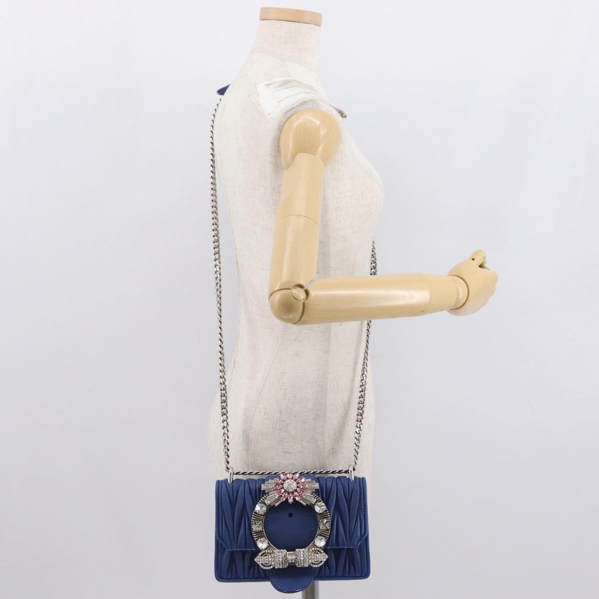 Miu Miu Madras Crystal Buckle Shoulder Bag Leather Blue Leather Shoulder Bag Bag (Pre-Owned)