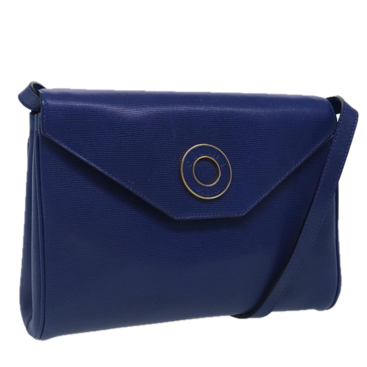 Celine Vintage Circle Logo Crossbody Bag Leather Blue Leather Shoulder Bag Bag (Pre-Owned)