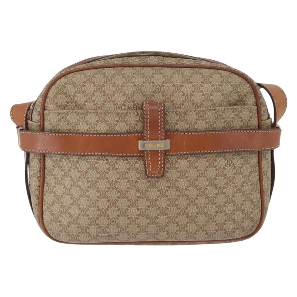 Celine Vintage Macadam Shoulder Bag Canvas And Leather Beige Canvas Shoulder Bag Bag (Pre-Owned)