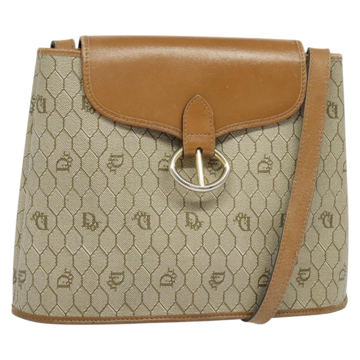 Christian Dior Vintage Honeycomb Shoulder Bag Canvas And Leather Beige Canvas Bag (Pre-Owned)