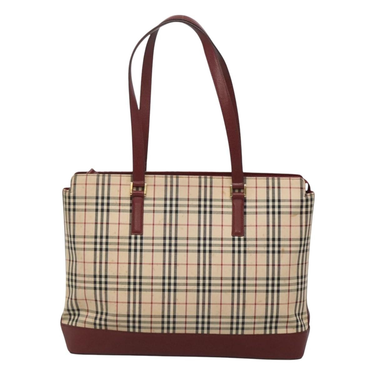 Burberry Nova Check Tote Canvas And Leather Beige Canvas Tote Bag Bag (Pre-Owned)