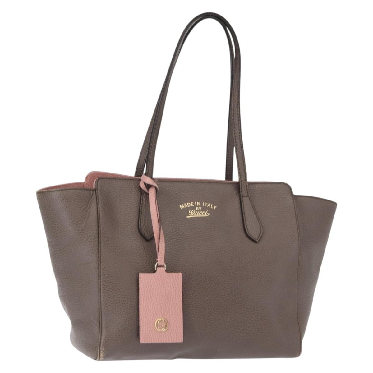 Gucci Swing Tote Leather Gray Leather Tote Bag Bag (Pre-Owned)