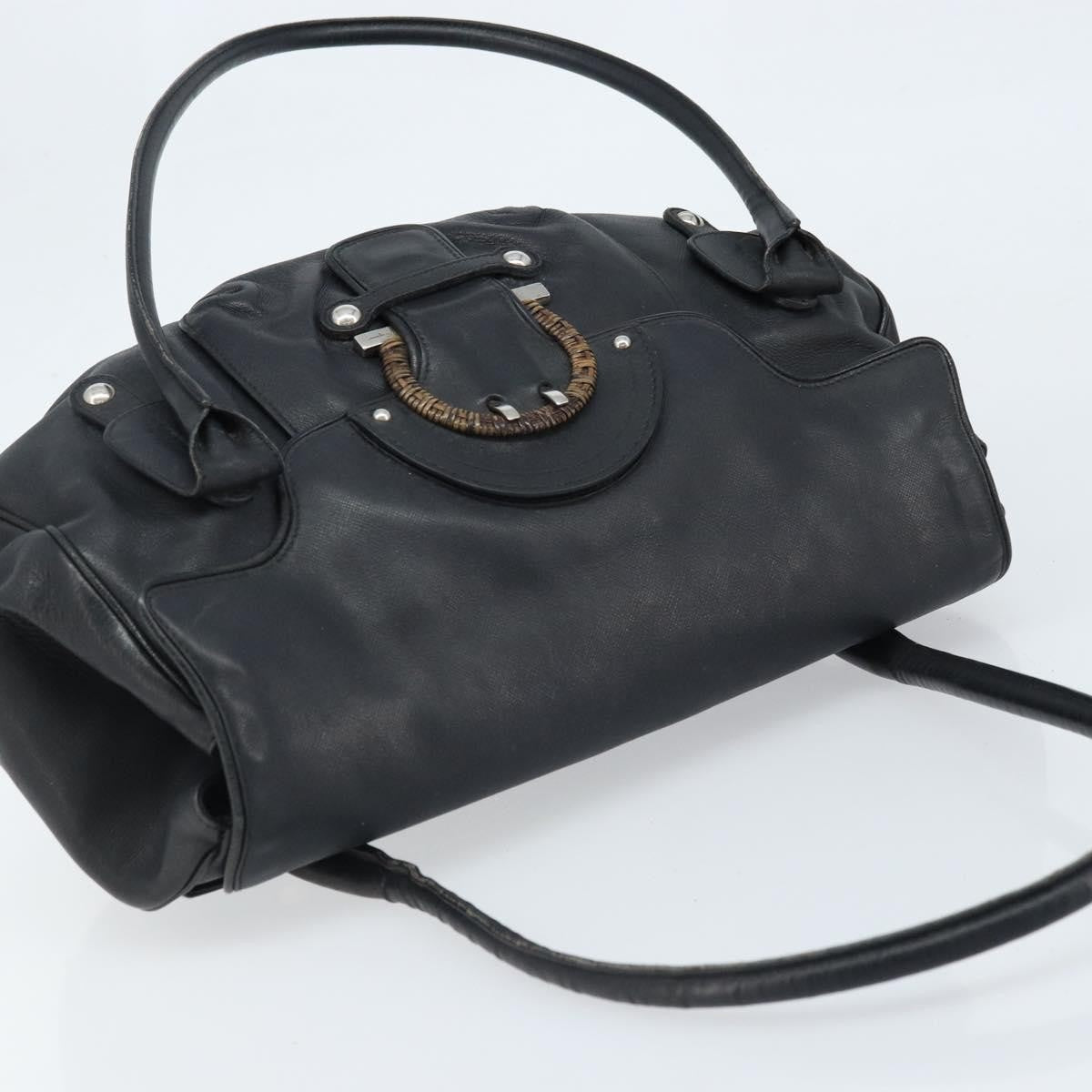 Salvatore Ferragamo Gancini Handbag Leather Black Leather Handbag (Pre-Owned)