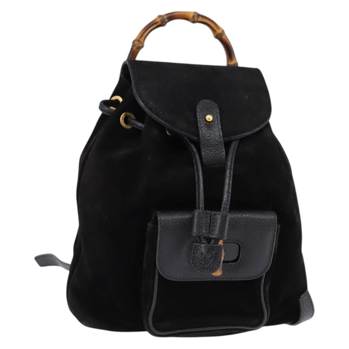 Gucci Vintage Bamboo Backpack Suede Black Suede Backpack Bag (Pre-Owned)
