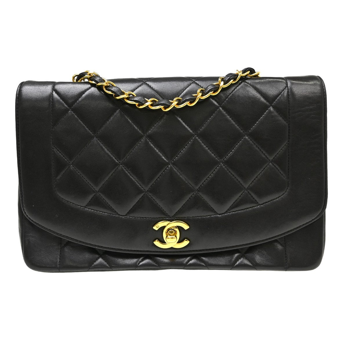 Chanel Vintage Diana Flap Bag Quilted Lambskin Black Leather Handbag (Pre-Owned)