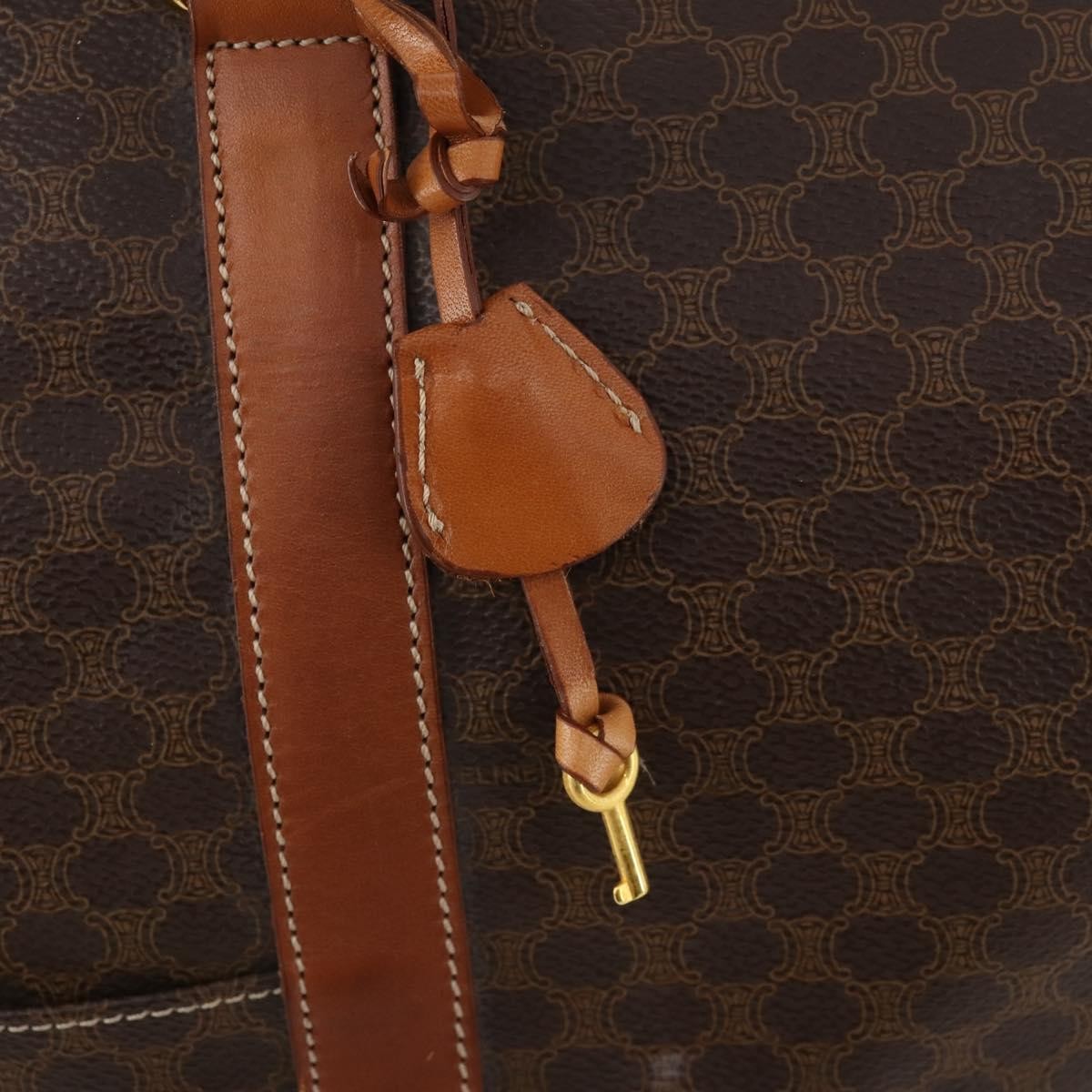 Celine Vintage Duffle Bag Canvas And Leather Brown Canvas Travel Bag Bag (Pre-Owned)