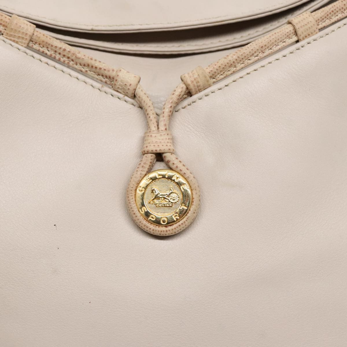 Celine Vintage Shoulder Bag Leather Beige Leather Shoulder Bag Bag (Pre-Owned)