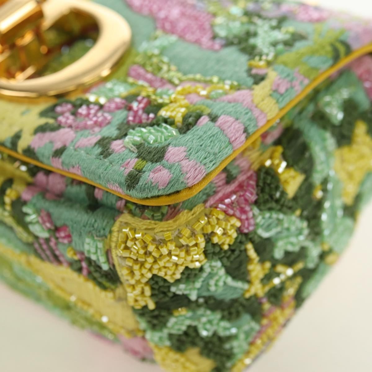 Christian Dior Caro Bag Embroidered Canvas Green Canvas Handbag (Pre-Owned)