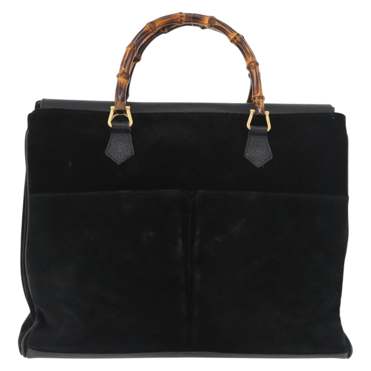 Gucci Bamboo Tote Bag Suede Black Suede Tote Bag Bag (Pre-Owned)