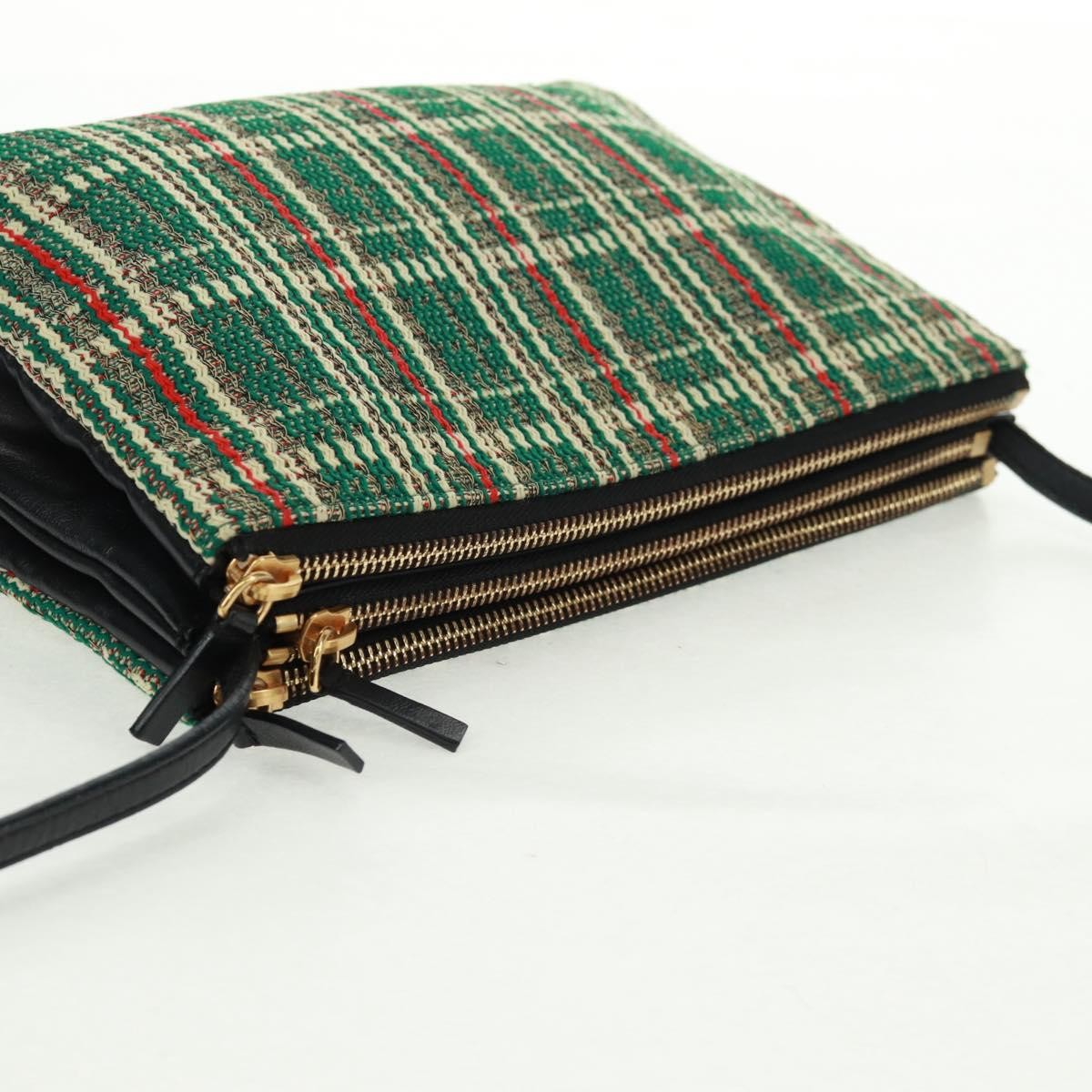 Celine Trio Crossbody Bag Tweed Green Tweed Shoulder Bag Bag (Pre-Owned)