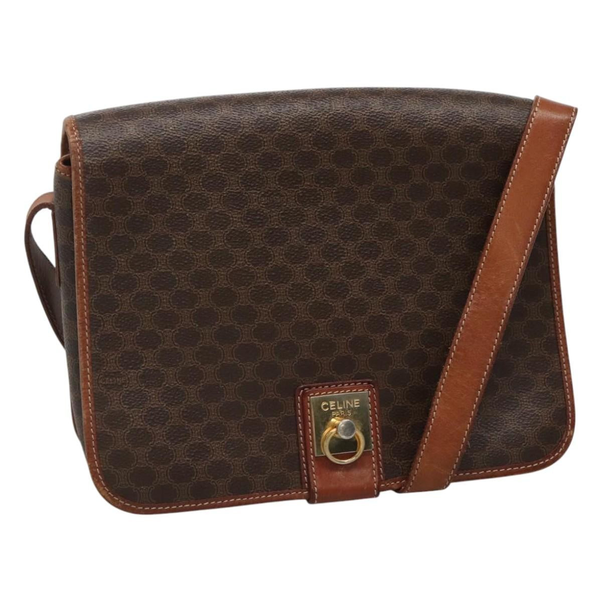 Celine Vintage Macadam Shoulder Bag Canvas And Leather Brown Canvas Shoulder Bag Bag (Pre-Owned)