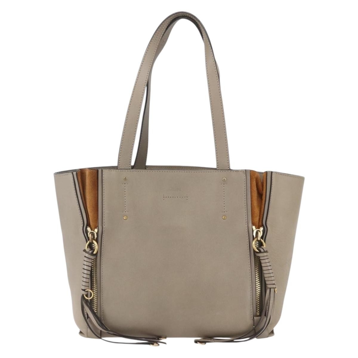 Chloe Milo Shopping Tote Leather Beige Leather Tote Bag Bag (Pre-Owned)