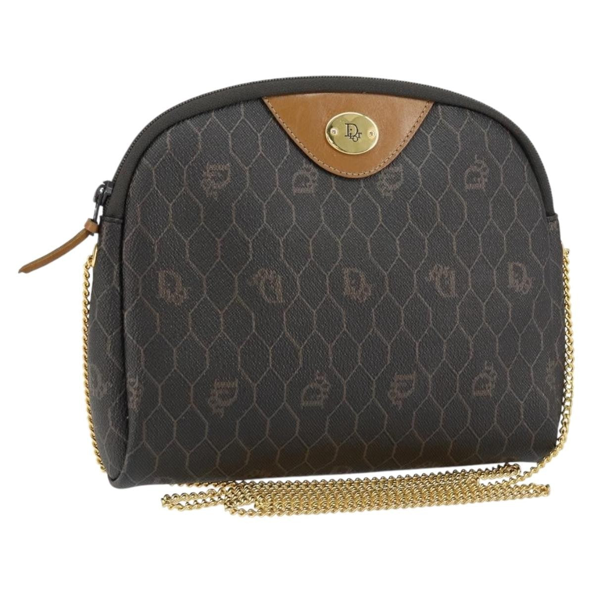 Christian Dior Vintage Honeycomb Chain Canvas Black Canvas Shoulder Bag Bag (Pre-Owned)
