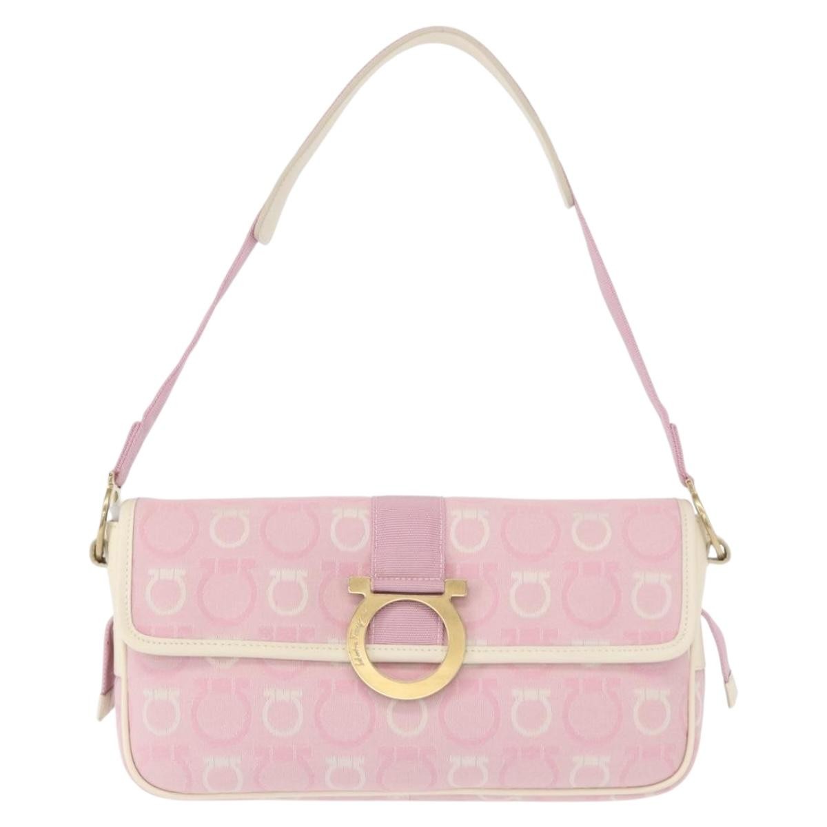 Salvatore Ferragamo Gancini Shoulder Bag Canvas Pink Canvas Shoulder Bag Bag (Pre-Owned)