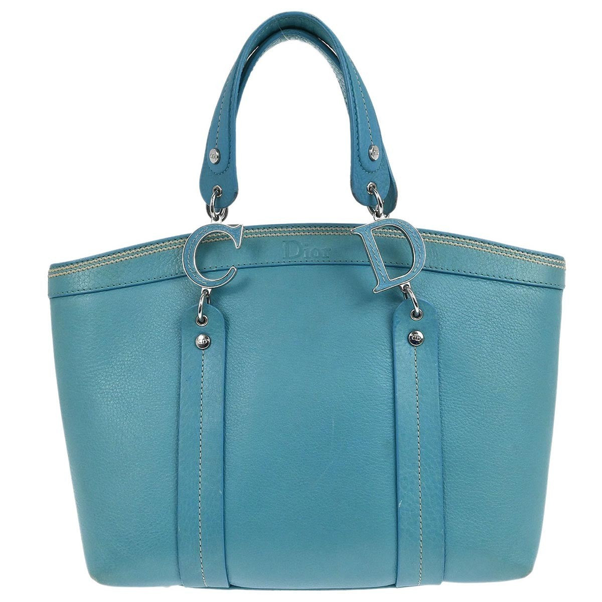 Christian Dior Vintage Tote Leather Turquoise Leather Tote Bag Bag (Pre-Owned)