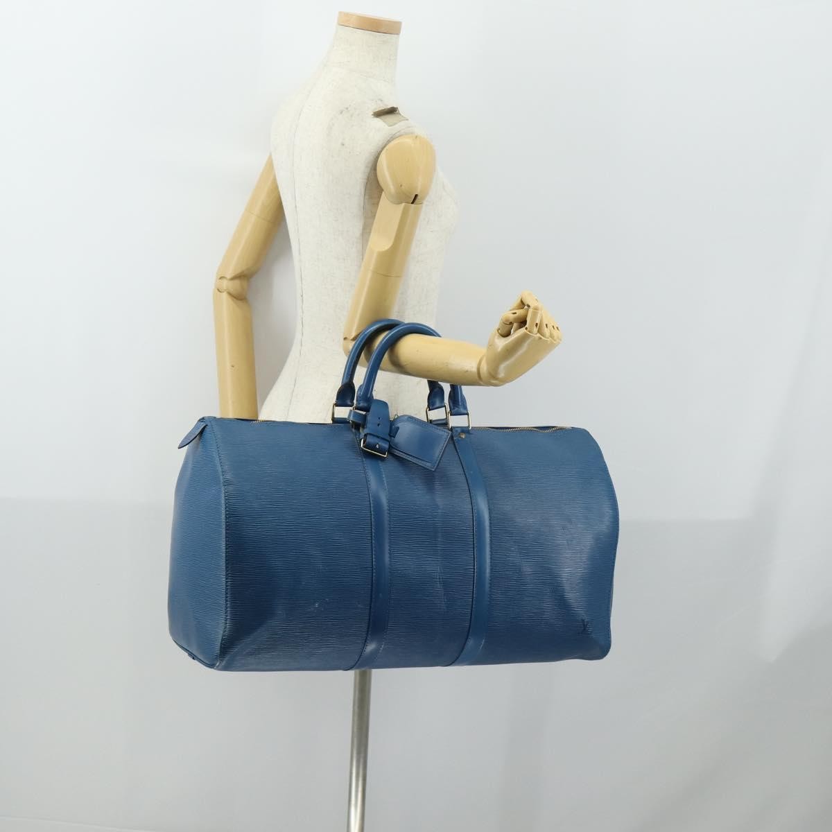 Louis Vuitton Keepall Bag Epi Leather Blue Leather Travel Bag Bag (Pre-Owned)