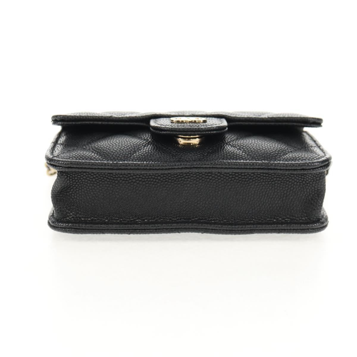 Chanel Classic Flap Clutch With Chain Quilted Caviar Black Leather Clutche & Pouche Bag (Pre-Owned)