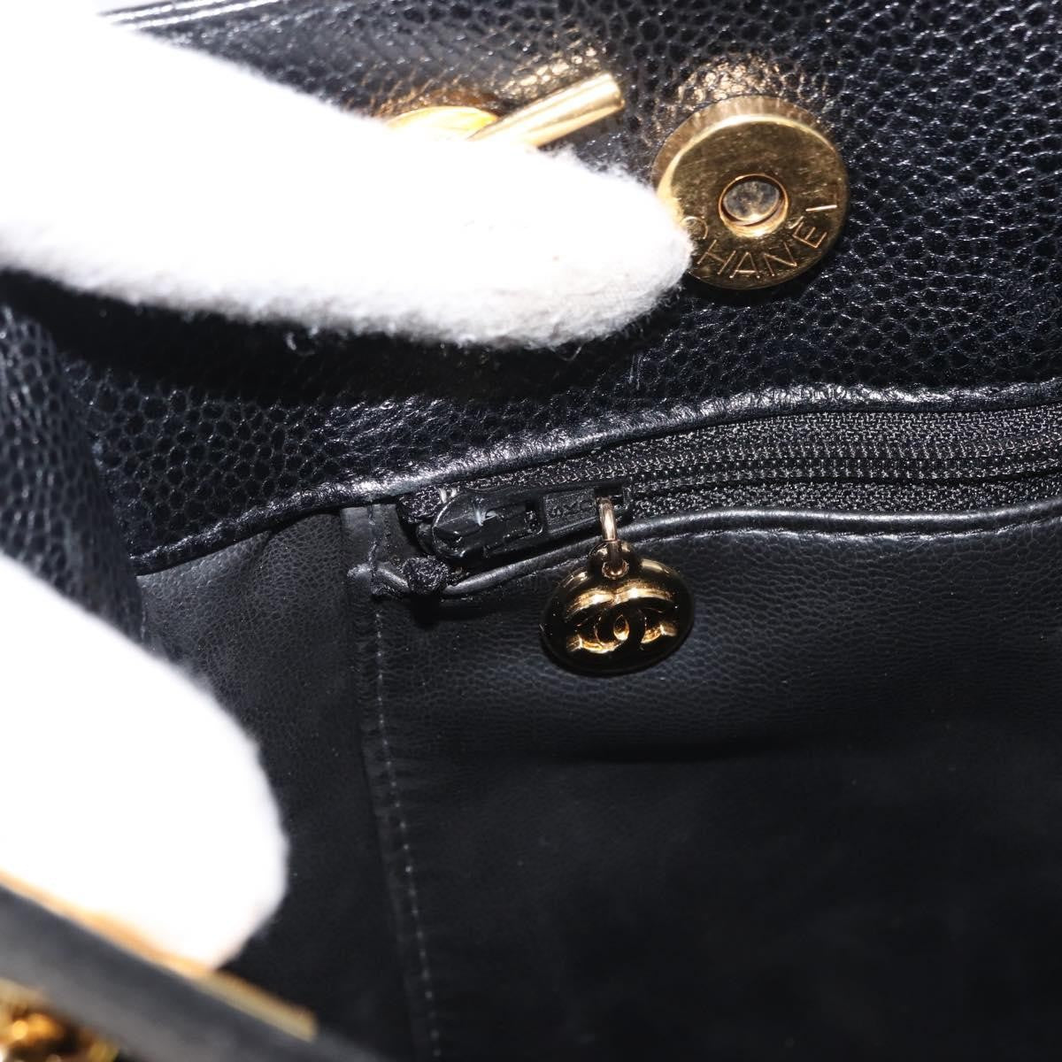 Chanel Vintage Cc Chain Tote Caviar Black Leather Tote Bag Bag (Pre-Owned)
