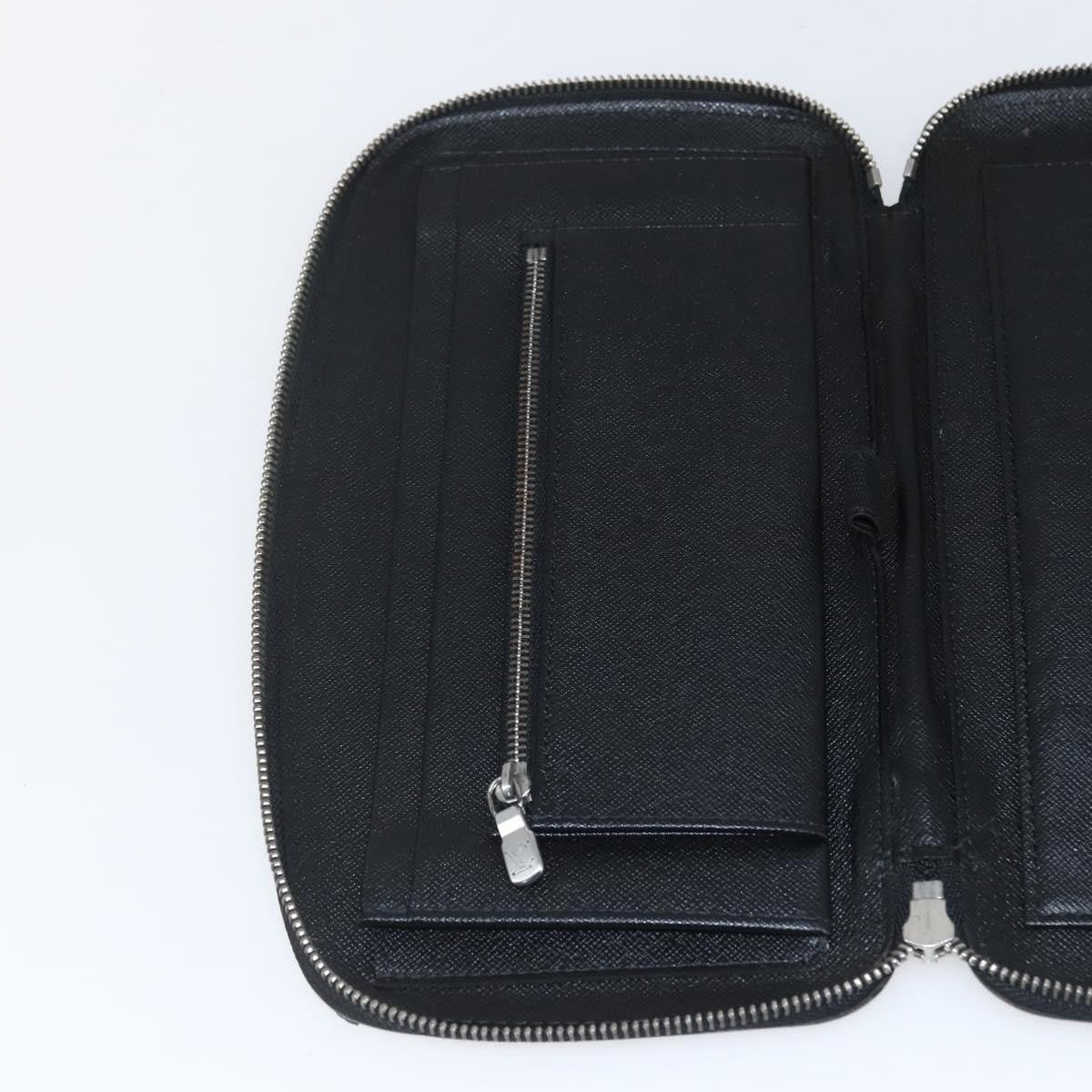 Louis Vuitton Atoll Organizer Wallet Taiga Leather Black Leather Clutche & Pouche Bag (Pre-Owned)