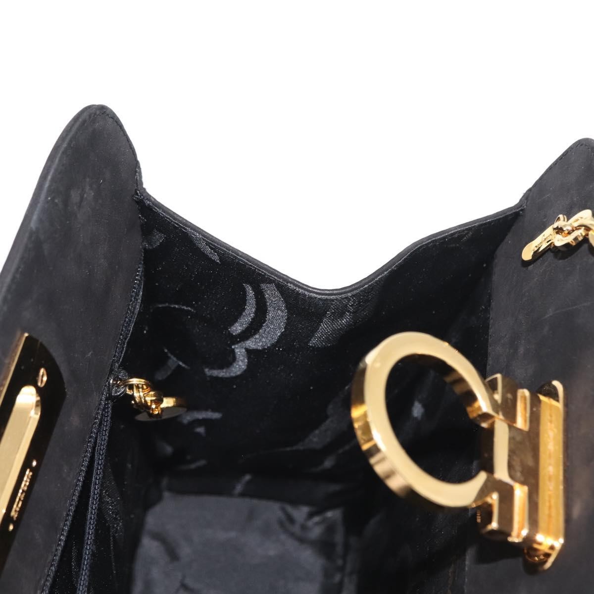 Salvatore Ferragamo Vintage Gancini Chain Shoulder Bag Suede Black Suede Shoulder Bag Bag (Pre-Owned)