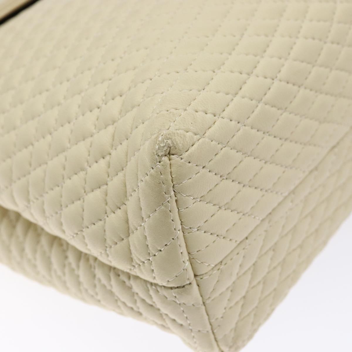 Bally Vintage Flap Handbag Quilted Leather Ecru Leather Handbag (Pre-Owned)