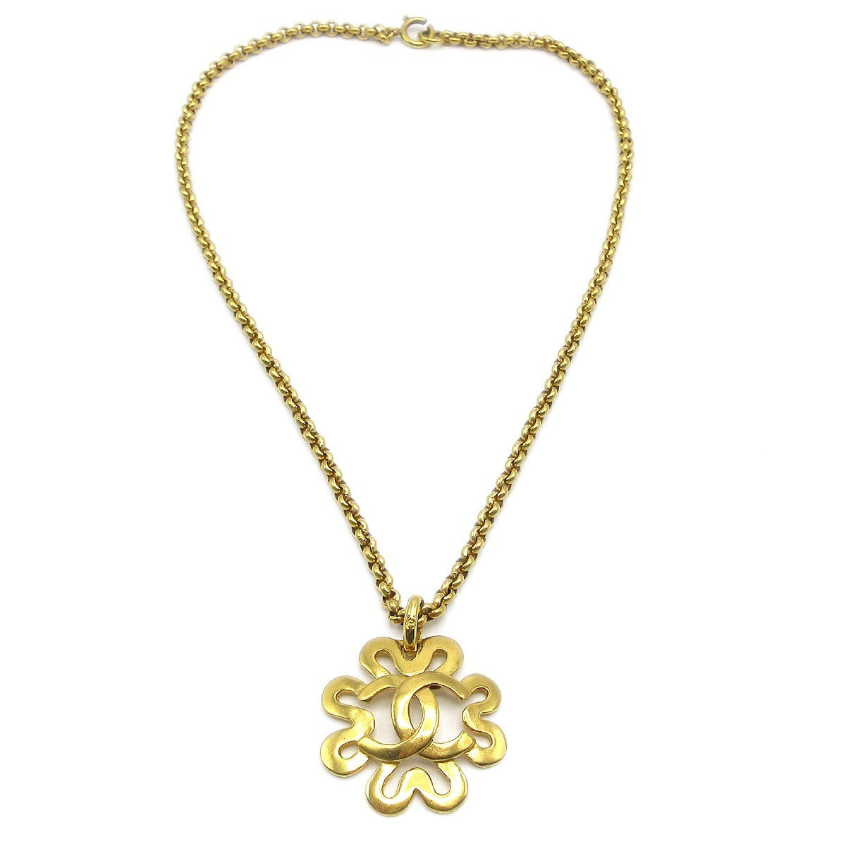 Chanel Cc Flower Pendant Necklace Metal Gold Gold_Plated Necklace Jewelry (Pre-Owned)