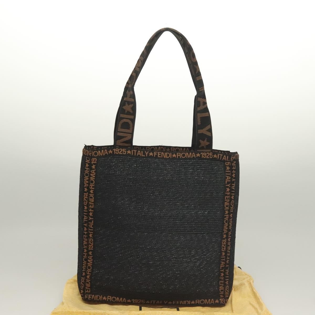 Fendi Zucca Tote Bag Straw Black Wood Tote Bag Bag (Pre-Owned)