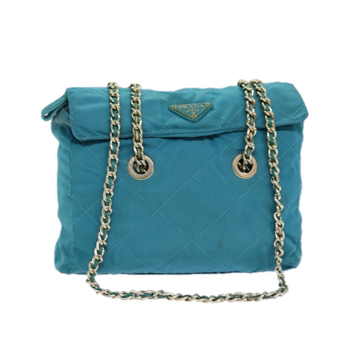 Prada Chain Shoulder Bag Tessuto Blue Nylon Shoulder Bag Bag (Pre-Owned)