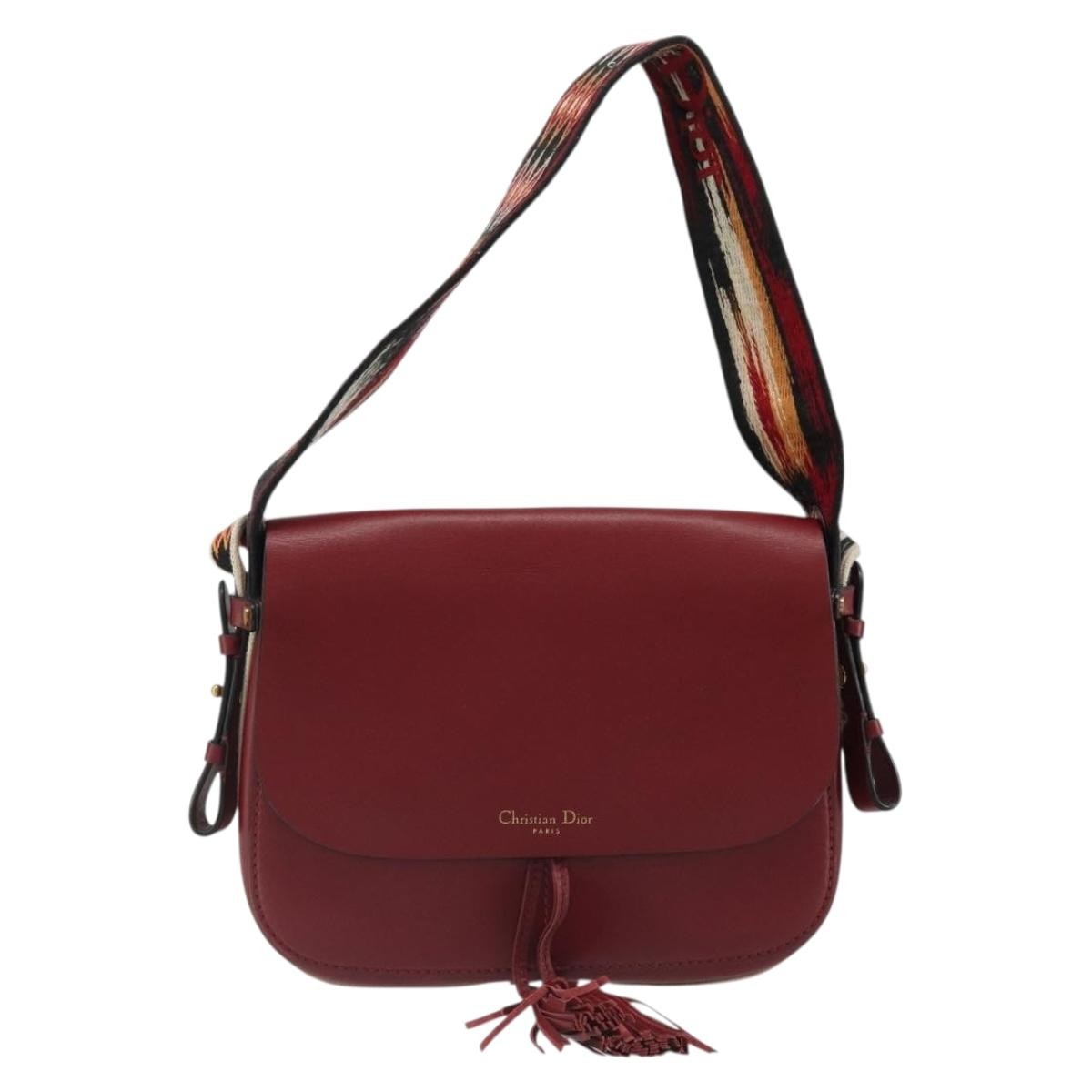 Christian Dior Diorodeo Flap Bag Leather Red Leather Shoulder Bag Bag (Pre-Owned)