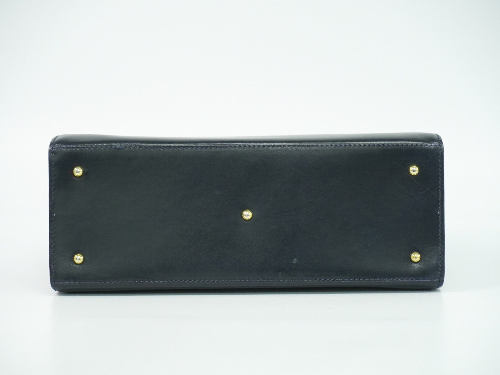 Gucci Vintage Lady Lock Top Handle Bag Leather Navy Leather Handbag (Pre-Owned)