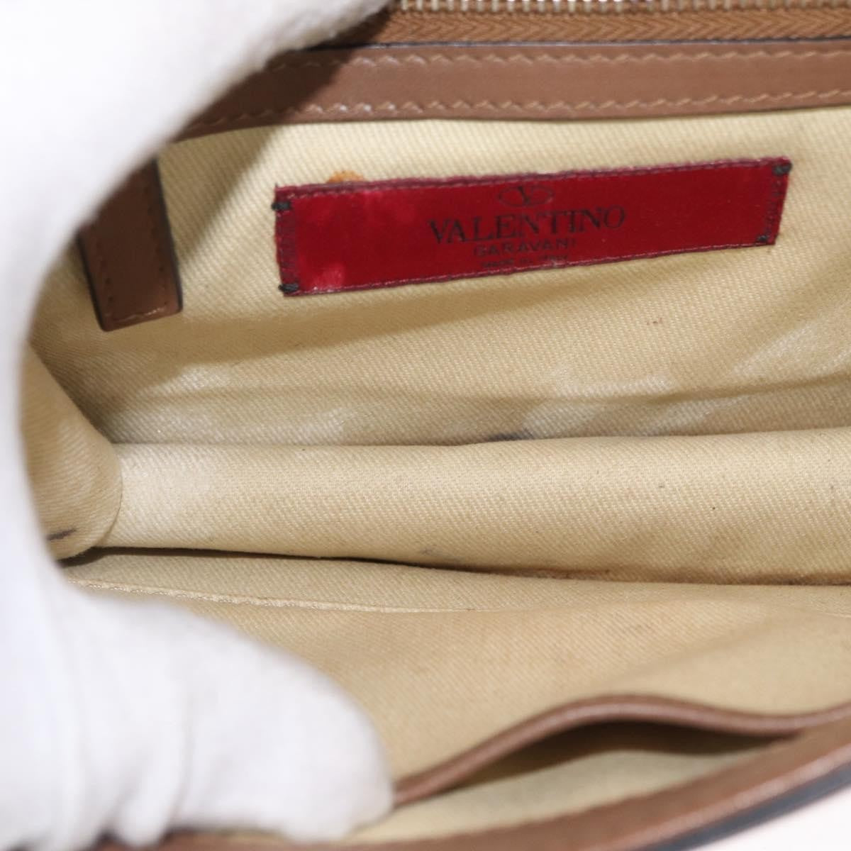 Valentino Garavani Rolling Rockstud Glam Lock Shoulder Bag Leather Brown Leather Shoulder Bag Bag (Pre-Owned)