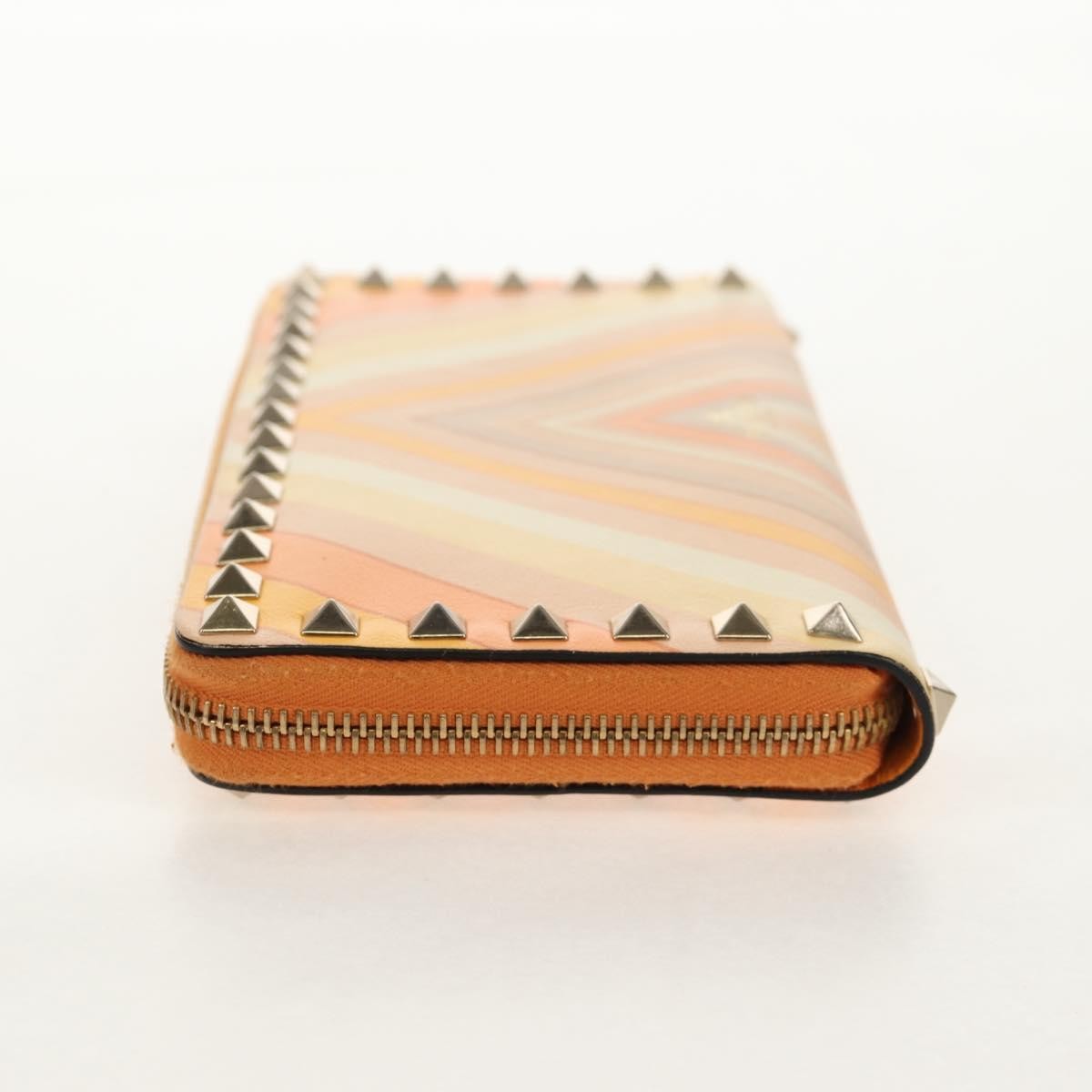 Valentino Garavani Rockstud Zip Around Wallet Striped Leather Orange Leather Wallets Accessory (Pre-Owned)